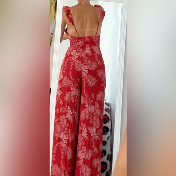 NEW FREE PEOPLE $128 RED COMBO BE THE ONE WIDE LEG JUMPSUIT, size 2 - Picture 10 of 13